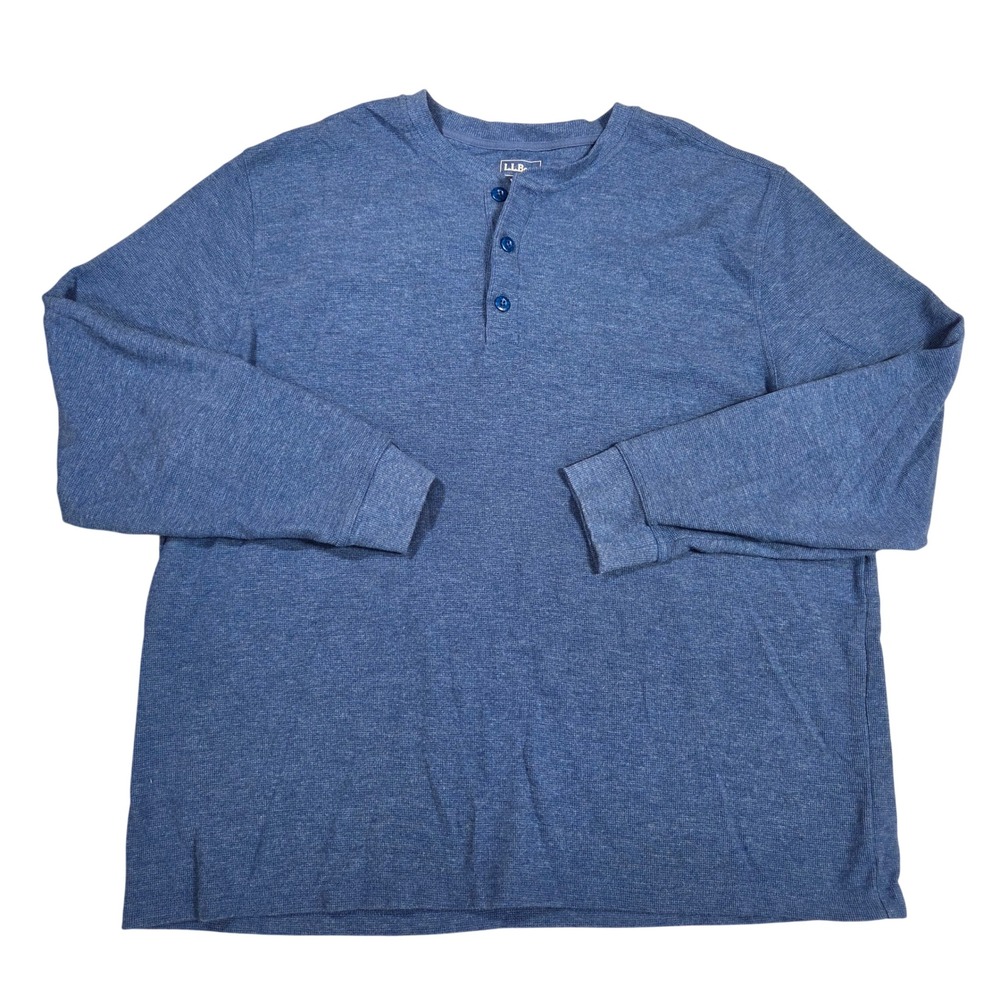 LL Bean Mens XXL Blue Heathered Cotton Long Sleeve Henley Shirt 502224 Outdoors